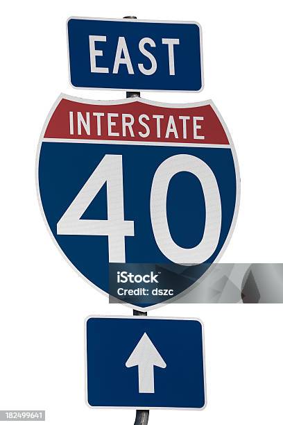 Interstate 40 East Highway Road Sign Stock Photo - Download Image Now - Cut Out, Direction, Directional Sign