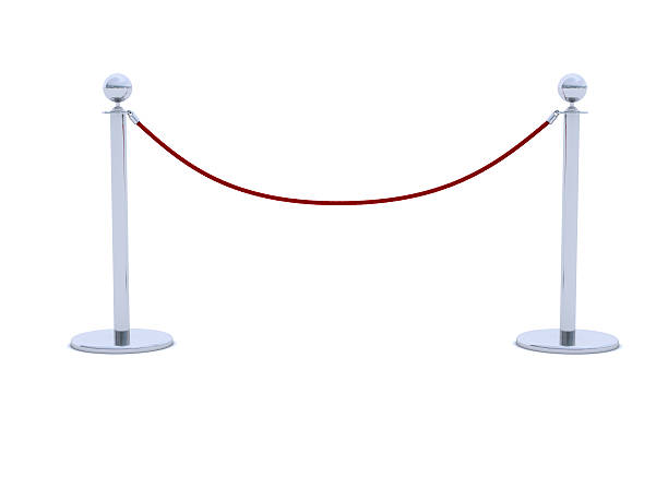 Red velvet rope barrier with silver posts Rope Barrier. Digitally Generated Image isolated on white background roped off stock pictures, royalty-free photos & images