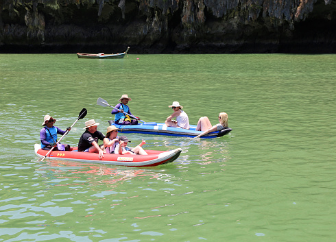 Phuket, Thailand-April 03,2016:Unidentified Tourists enjoying canoeing at Hong island