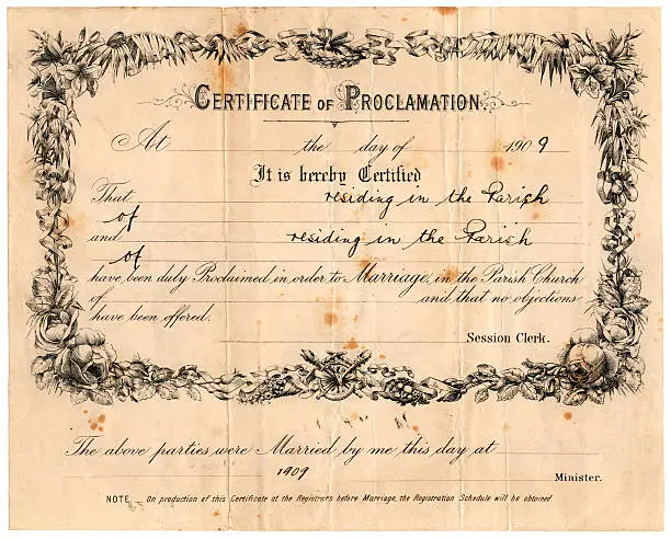 Photo of Scottish Certificate of Proclamation and Marriage, 1909
