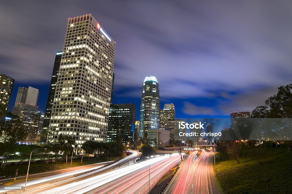 Downtown Los Angeles at Dusk "Downtown Los Angeles skyline and traffic at twilight.For more Los Angeles images, see:" Architecture Stock Photo