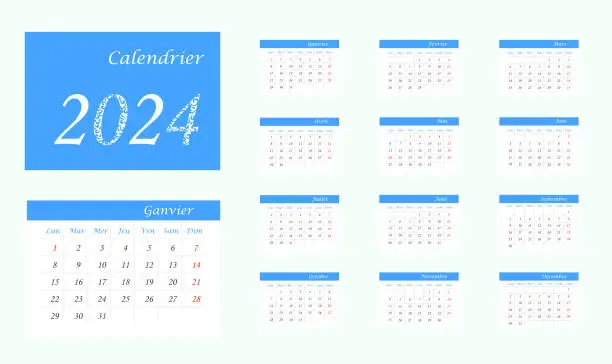 Vector illustration of Calendar 2024 in french language