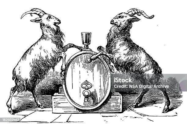 Cask Antique Food Illustrations Stock Illustration - Download Image Now - Engraved Image, Wine, Goat