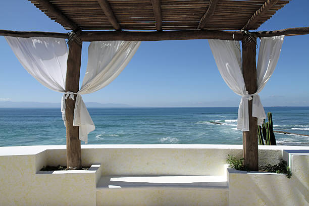 tropical, balcon - horizon over water white green blue photos et images de collection