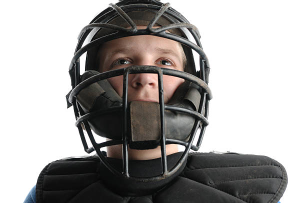 Catcher looking up Frontal view of catcher looking up Chest Protector stock pictures, royalty-free photos & images