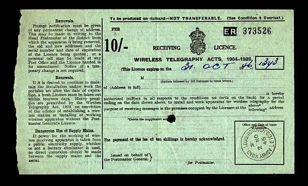 british wireless telegraphy (radio) licenza dal 1945/6 - wireless telegraphy foto e immagini stock