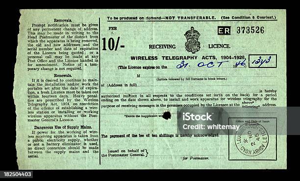 British Wireless Telegraphy Certificado De 19456 - Fotografias de stock e mais imagens de Rádio - Aparelhagem de Áudio