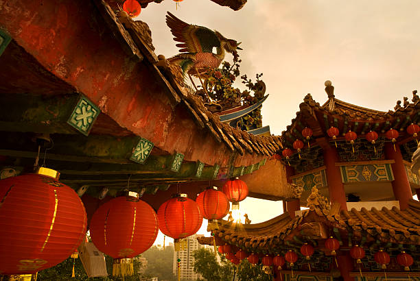 istock Close up of Chinese temple with red lanterns 182504433