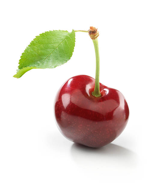 cherry single with leaf - kiraz stok fotoğraflar ve resimler