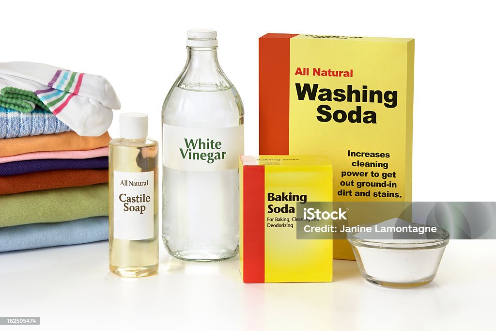 All Natural Laundry Detergent Make your own All Natural Laundry Detergent with these ingredients: Washing Soda, Baking Soda, White Vinegar and Castile Soap.  Baking Soda Stock Photo