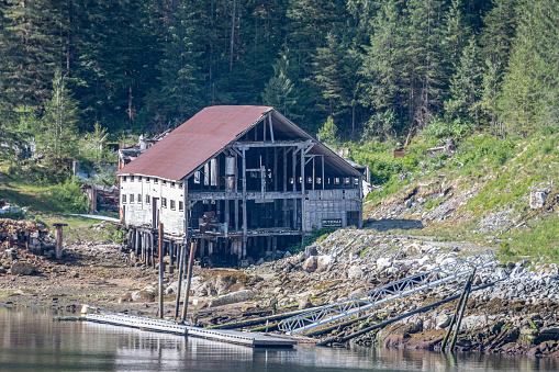 Derelict building at Butedale ghost town on Princess Royal Island, British Columbia, Canada