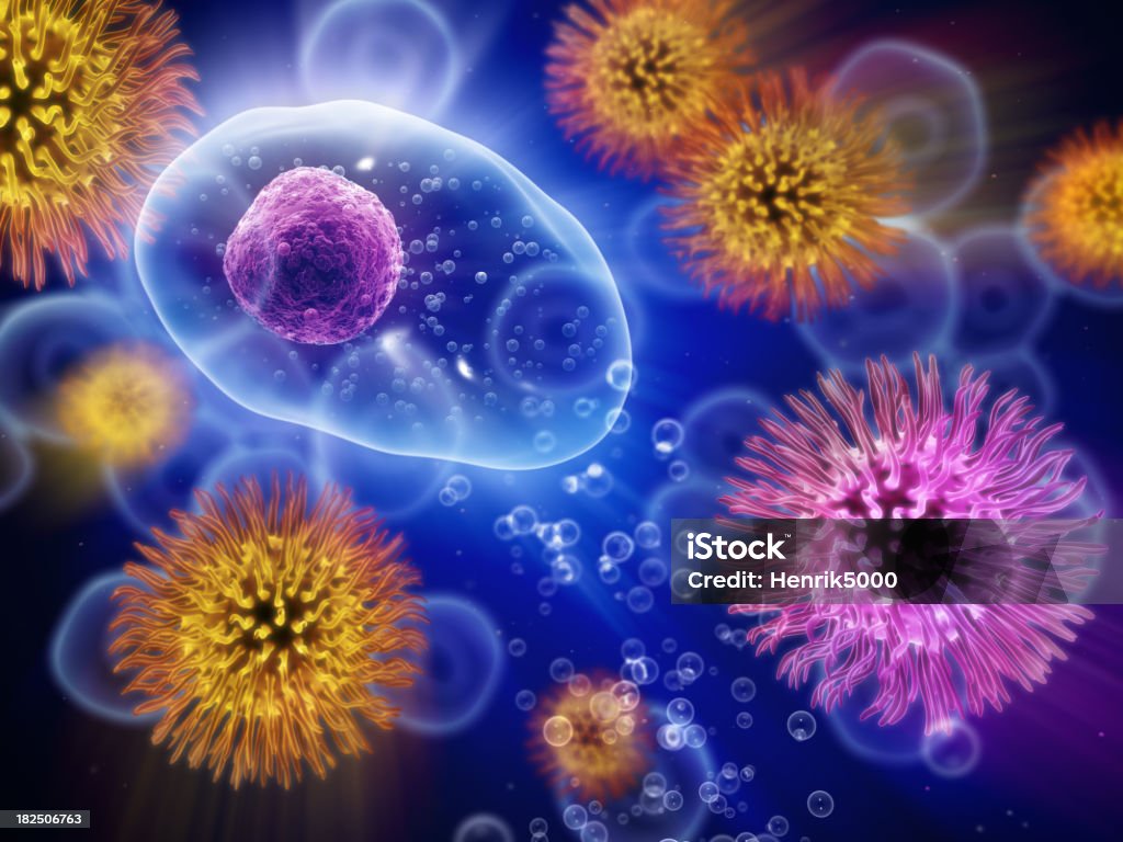Ludzka komórka i wirus komórek - Zbiór zdjęć royalty-free (Stan zapalny)