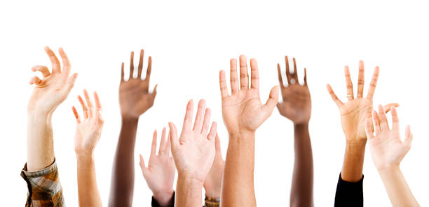 Raised hands Raised hands on a white background arms raised stock pictures, royalty-free photos & images