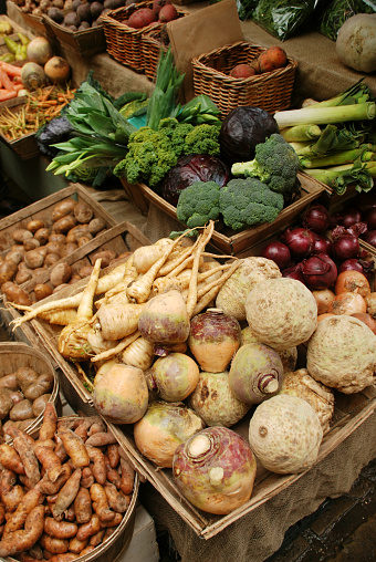 Root vegetables in farmer market