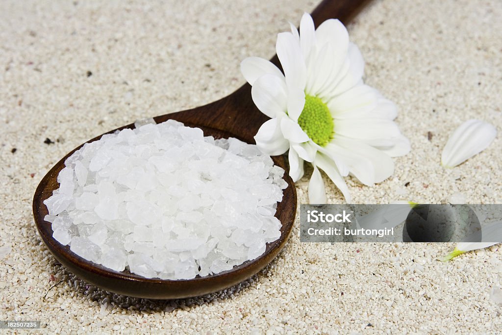 Bath salt scrub in wooden spoon  Alternative Medicine Stock Photo