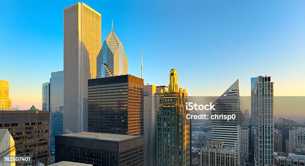 Aerial View Of Chicago Loop At Sunset Stock Photo - Download Image Now - Chicago - Illinois, Aon Center - Chicago, Art Institute Of Chicago