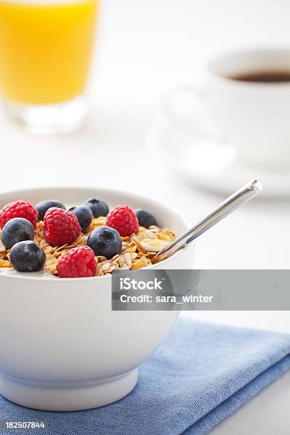 Healthy Breakfast With Muesli Fresh Fruit Orange Juice And Coffee Stock Photo - Download Image Now