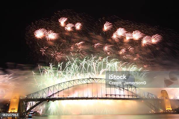 Sydney Harbour Bridge New Year Fireworks Stock Photo - Download Image Now - News Event, Sydney, Firework - Explosive Material