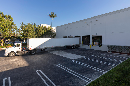 Truck in loading dock of a warehouse, Miami, Florida, USA