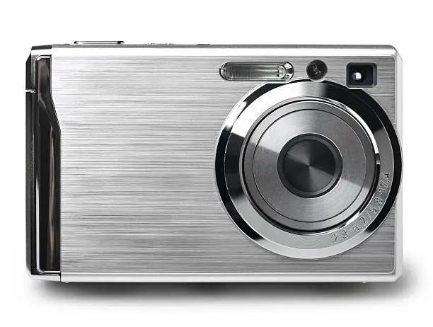 Compact digital camera on white. This file includes