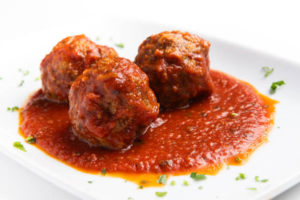 Italian meatballs on white background
