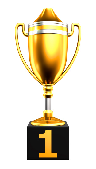 Gold trophy cup with number 1 isolated on white background with clipping-path.