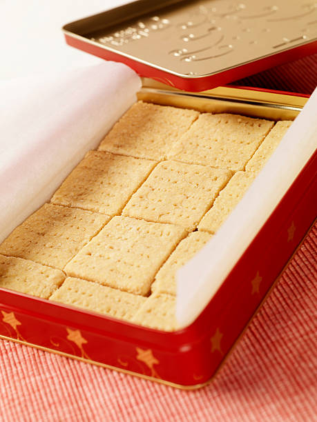 sem glúten biscoitos amanteigados em uma lata de presente de natal - shortbread cookie can gluten - fotografias e filmes do acervo