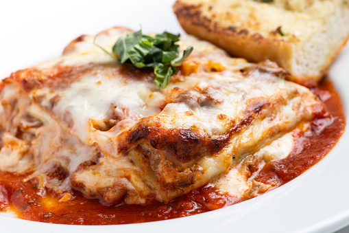 Homemade Italian meat lasagne close up