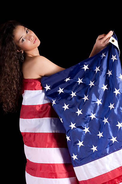 istock Girl with American flag 182510444