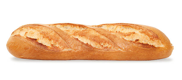 A fresh-baked baguette on a white background stock photo