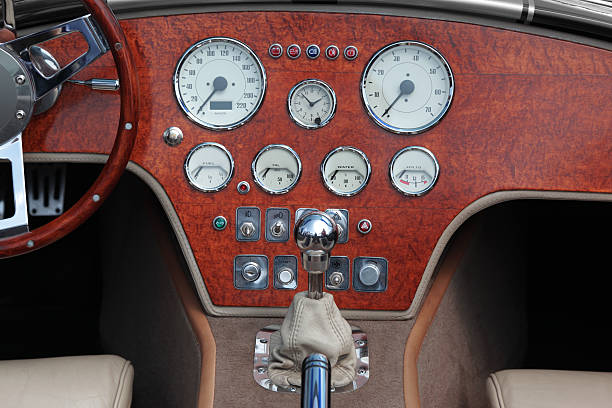 istock Dashboard and steering wheel of collectors car 182510683