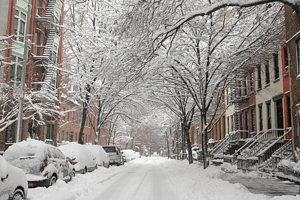 Snow Storm Brooklyn New York City Street stock photo