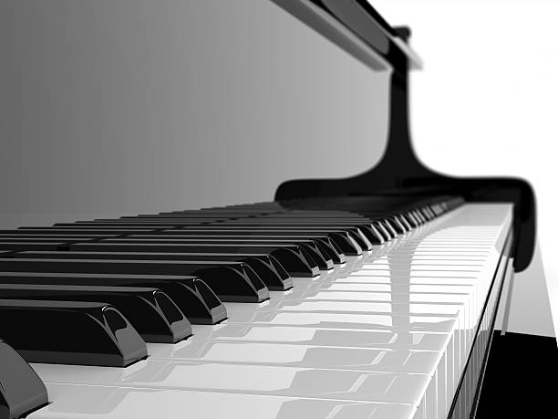 A close look at a piano keyboard. 3D render
