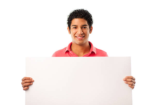 istock Cheerful man holding a blank sign 182512372