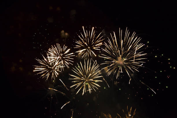 istock Beautiful fireworks on black background 1825126626