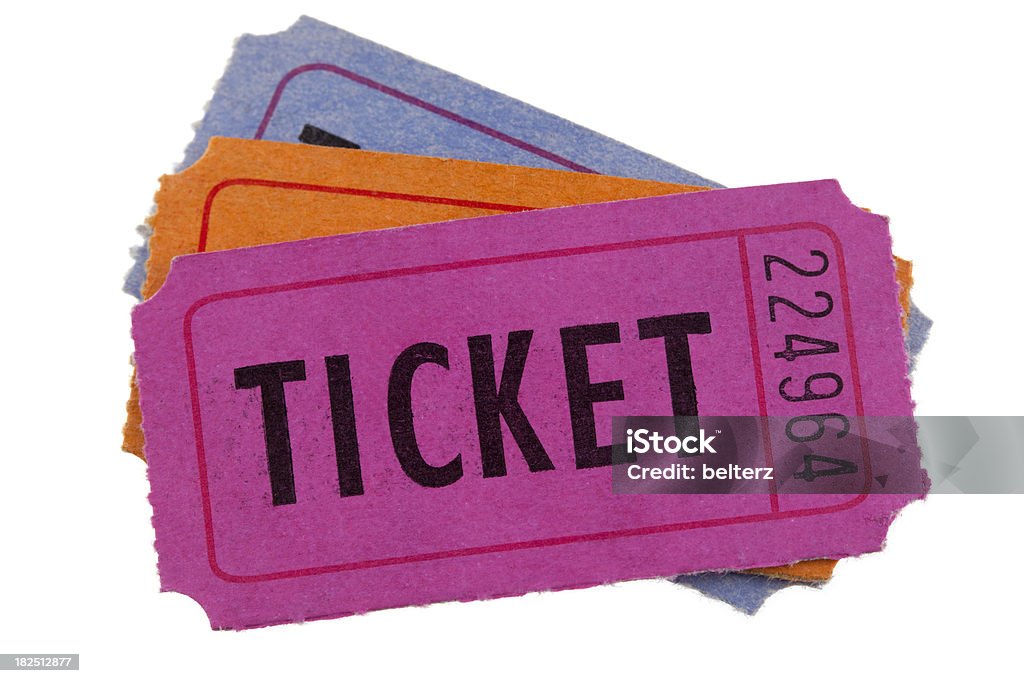 Tickets three colorful tickets isolated on white Heap Stock Photo