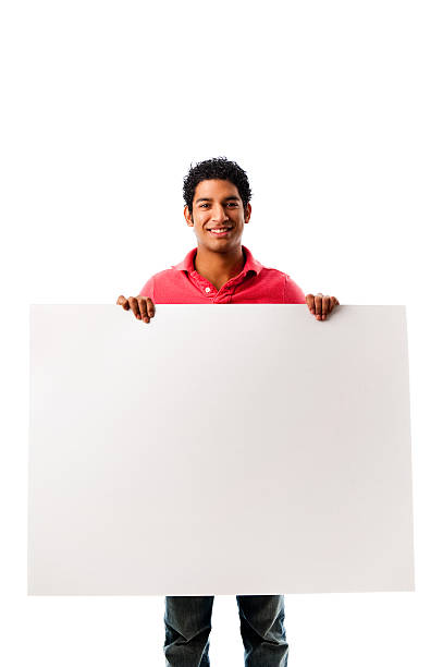 istock Cute man holding a white paper 182512982
