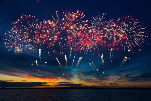 Holiday background with fireworks for design