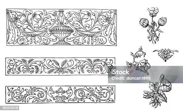 Ilustración de Elementos De Diseño Retro Clásico y más Vectores Libres de Derechos de Flor - Flor, Grabado - Objeto fabricado, Grabado - Técnica de ilustración