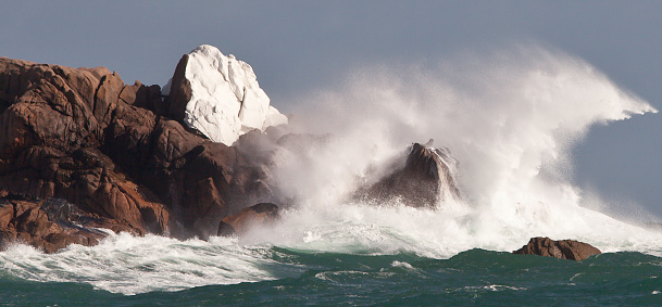 Spectacular wave brakes on rock - Jersey isle - Europe.
