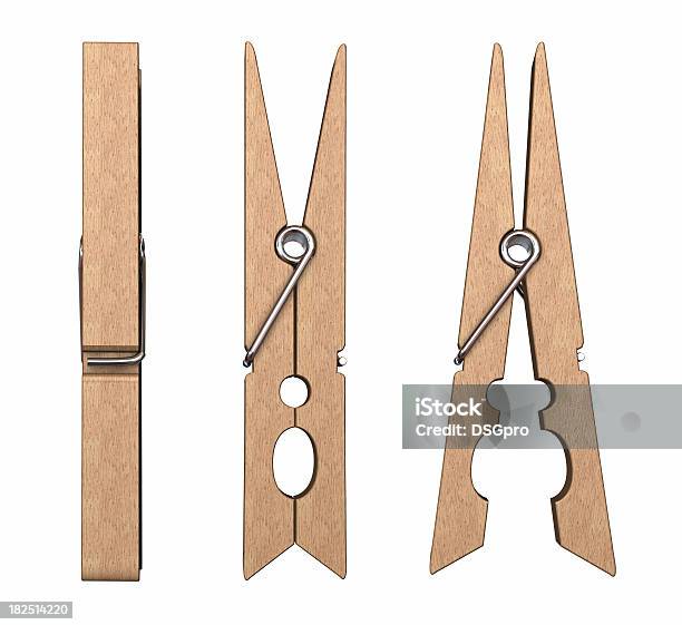 Three Views Of A Wooden Clothes Pin With Metal Detailing Stock Photo - Download Image Now