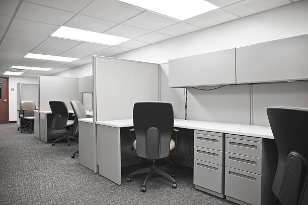 Empty Cubicle A row of empty office cubicles. fluorescent photos stock pictures, royalty-free photos & images