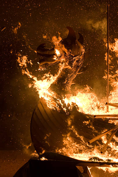 Up Helly Aa Burning Galley Ship stock photo