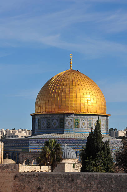 Golden dome with the moon on the Beket Ata mosque in the city of Aktau