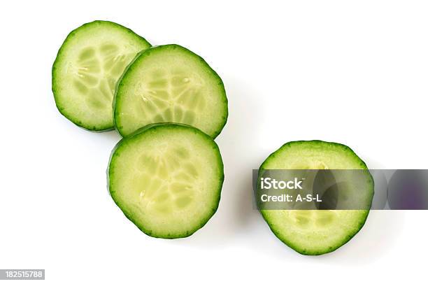 Four Pieces Of Cucumber Slices Stock Photo - Download Image Now - Cucumber, Slice of Food, Pepino