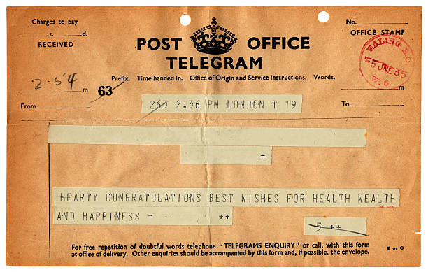British wedding telegram, 1935 A congratulatory telegram sent to a newly-wed couple in 1935. It could also be used for other special occasions.Some British ephemera from my portfolio. Please see my lightboxes below for lots more. eanling stock pictures, royalty-free photos & images