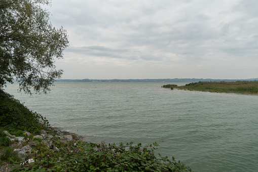 Bregenz, Austria, September 14, 2023 View over the lake of Constance on a cloudy day