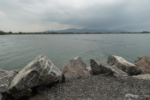 Bregenz, Austria, September 14, 2023 View over the lake of Constance on a cloudy day