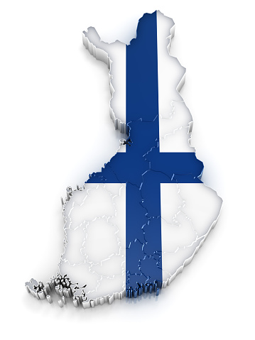 Map of Finland with flag and visible regions.