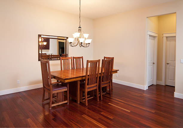 istock Modern dining room with hardwood floor 182516658